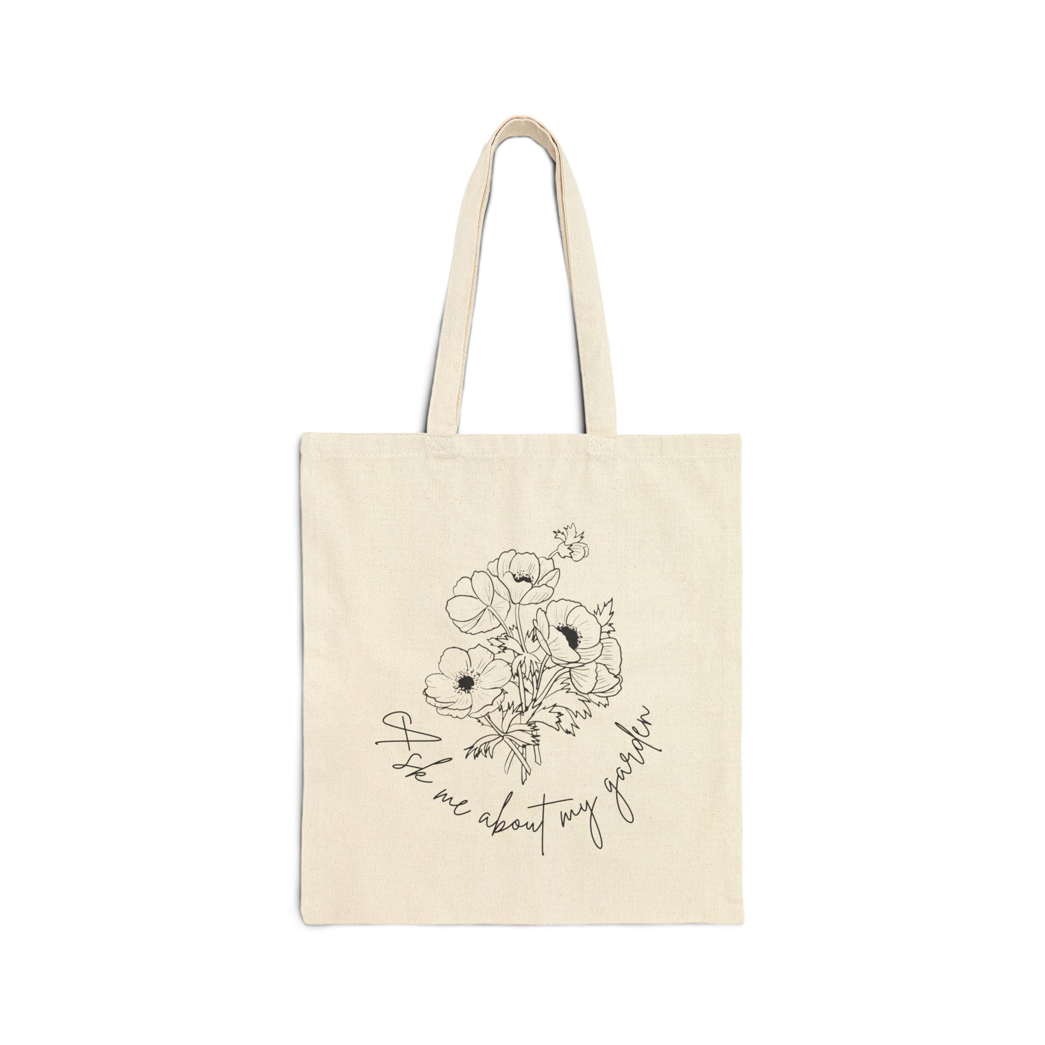 Canvas Tote Bag — Minimal Floral Sketch “They care about my growth” Eco Shopper